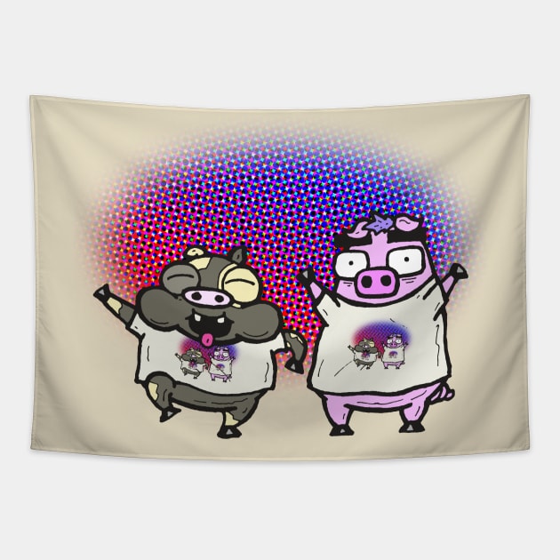 Cash Grab Pigs Wear Shirts Of Shirts! Tapestry by calavara