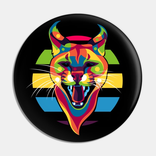 African Wild Cat Roaring Face Pin by wpaprint