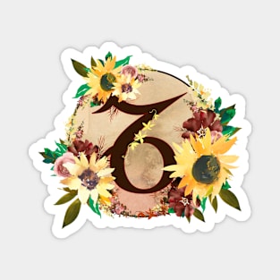 Capricorn Zodiac Horoscope Maroon and Sunflower Floral Monogram Magnet