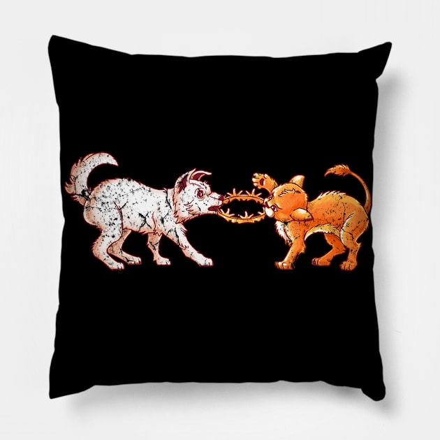 CAT AND DOG WAR Pillow by Rhasani Tong Go