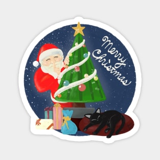 Santa and cat Magnet