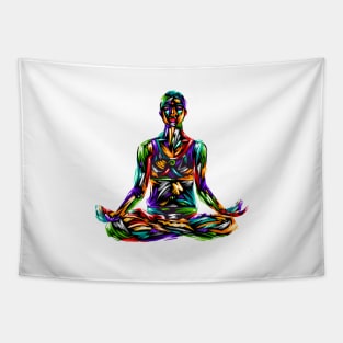 Yoga lotus position man digital illustration Tapestry