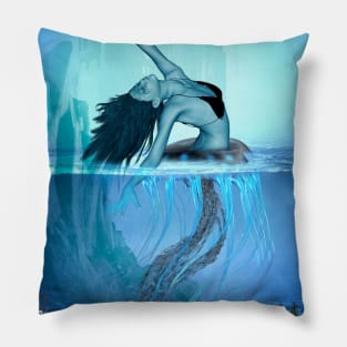 Awesome fantasy jellyfish girl in the deep ocean Pillow