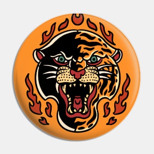 Retro Panther Tiger Head with Flames Pin