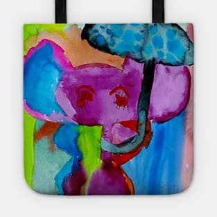 Colorful Elephant with Umbrella Tote