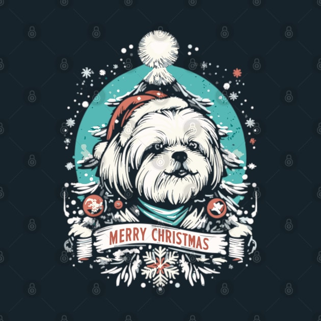 Shih Tzu Merry Christmas Santa Hat and Christmas Tree by SubtleSplit