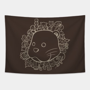 Otter Doodle Brown Line art Tapestry