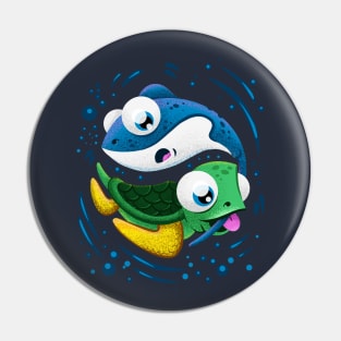 Cute Gift Funny Baby Turtle & Stingray Playing Pin