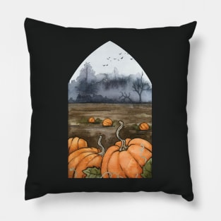 Pumpkin Patch Watercolor Painting Pillow