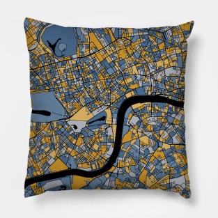 London Map Pattern in Blue & Gold Pillow