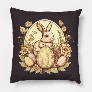 Easter Bunny Funny Floral Vintage Egg Hunting Rabbit Easter Pillow