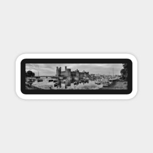 Caernarfon Castle Panoramic Black And White Magnet