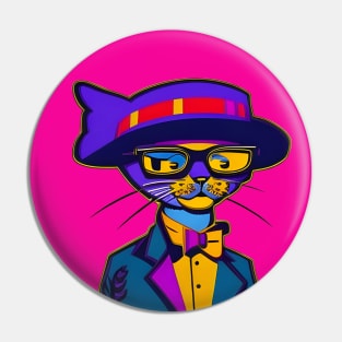 Geometric Abstract Cat Bright Colors Pin