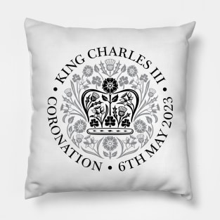 King Charles III Official Coronation Emblem Black and Grey Pillow