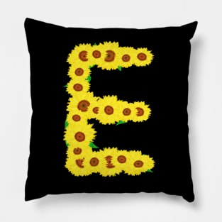 Sunflowers Initial Letter E (Black Background) Pillow