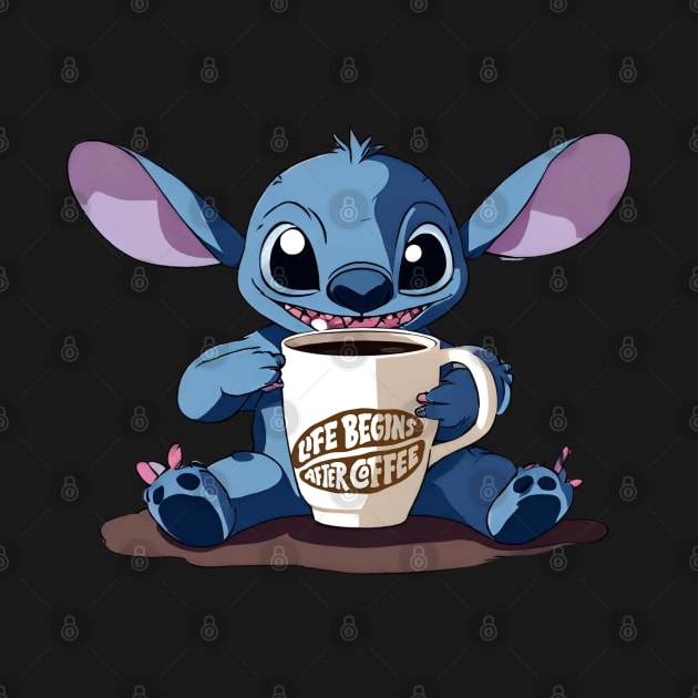 Cute Stich with coffee by Artist usha