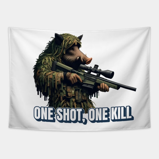 Sniper Wild Boar Tapestry by Rawlifegraphic