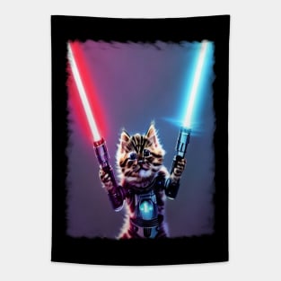 Fun Cat Print ~ AI Art ~ Fantasy Cat ~ Sci-fi Cat ~ Cats with Lightsabers Tapestry