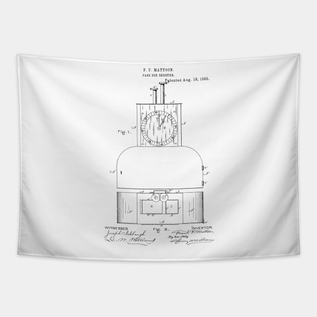 Fare box register Vintage Patent Hand Drawing Tapestry by TheYoungDesigns