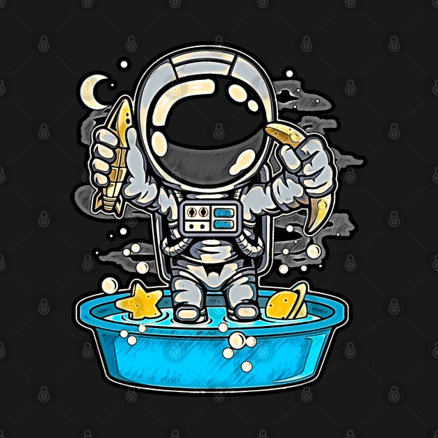 Astronaut Bath Tub • Funny And Cool Sci-Fi Cartoon Drawing Design Great For Any Occasion And For Everyone by TeesHood