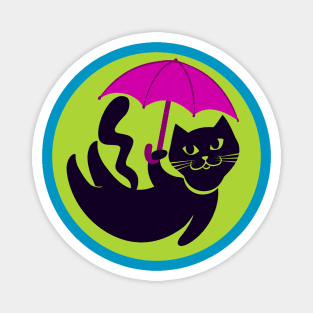 Black Cat/Magenta Umbrella Magnet