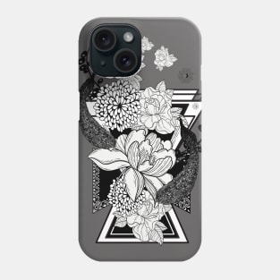 Wonderful flowers in black and white with peacock Phone Case