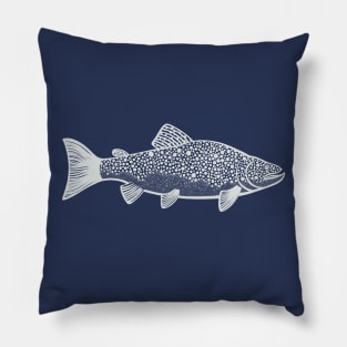 Brown Trout Ink Art - hand drawn fish design - dark colors Pillow