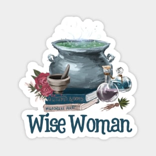Wise Woman Herbalist Gift Cauldron and Potion Bottles Magnet