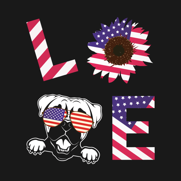 Cool US Flag Sunflowers Glasses Dog Face LOVE Boxer Dog Americans Independence USA July 4th Day by Cowan79