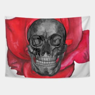 Human skull with rose Tapestry