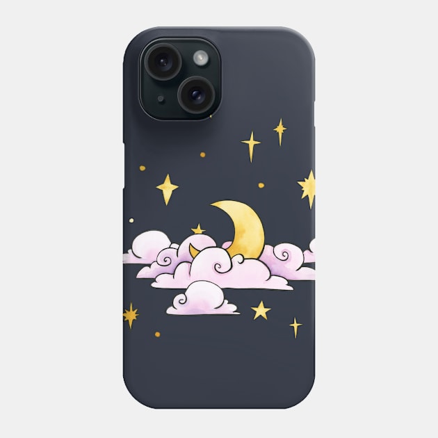 Pink clouds and gold stars Phone Case by Ellen Wilberg