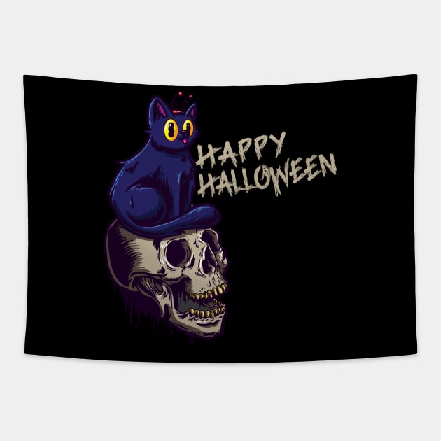 Happy Halloween Cat with Skull Costumes Tapestry by alpmedia