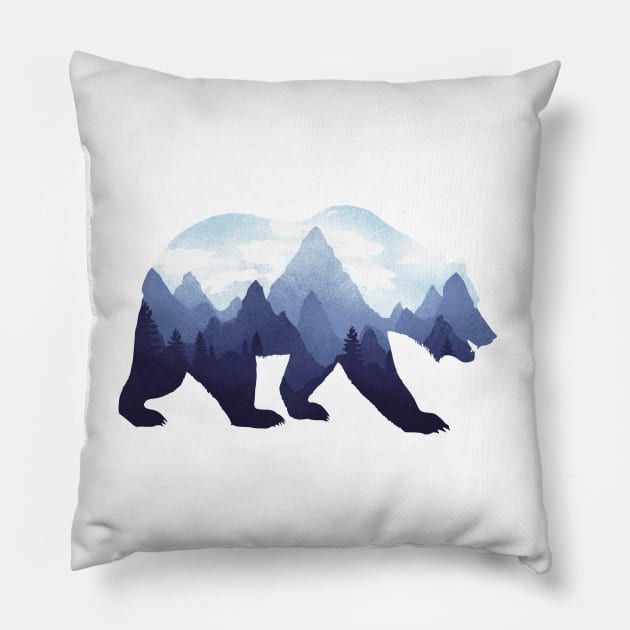 Dramabite Bear Double Exposure Grizzly Surreal Wildlife Animal Pillow by dramabite