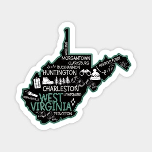 Cute map of West Virginia Charleston Lewisburg Huntington Morgantown Buckhannon Magnet