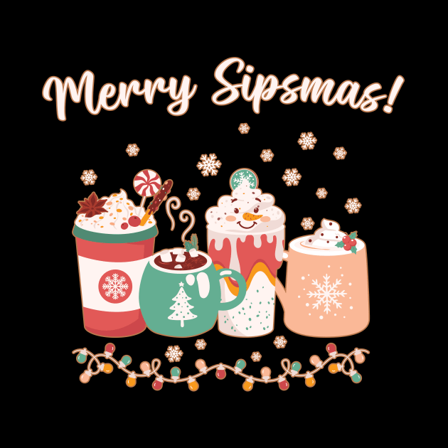 Cute Kawaii Style Christmas Coffee Drink Lovers Merry Sipsmas by Step Into Art