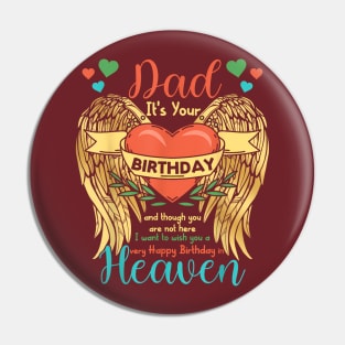 Dad  Birthday to Angel in Heaven Heart Wing Pin