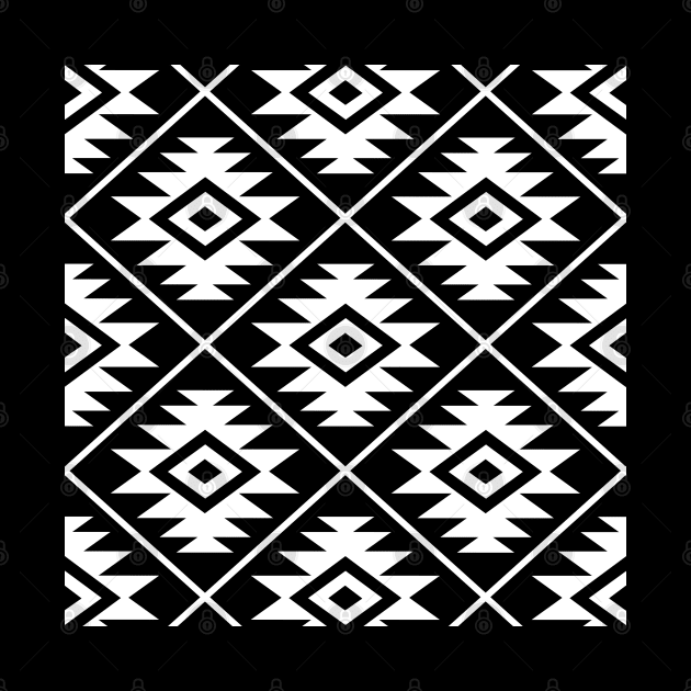 Aztec Symbol Big Pattern White on Black by NataliePaskell