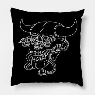 Demon Skull with Three Tongues Lineart Pillow