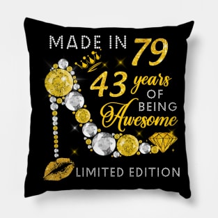 Made In 1979 Limited Edition 43 Years Of Being Awesome Jewelry Gold Sparkle Pillow