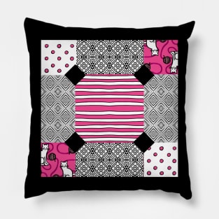 Kitty Patches Black/Pink Pillow