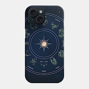 Zodiac sings on blue vintage background Phone Case