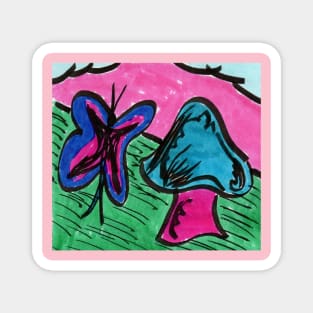 Butterfly and Mushroom Magnet