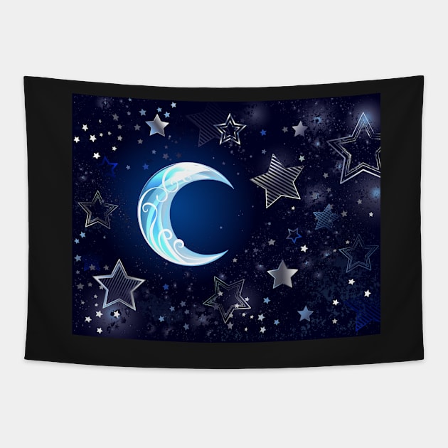 Background with a blue moon and stars Tapestry by Blackmoon9