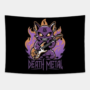 Death Metal Satanic Baphomet Cat playing guitar Tapestry