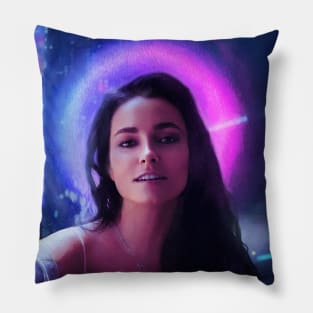 Cyberpunk Neon Girl Pillow