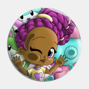 African American Girl and Bunnies Pin