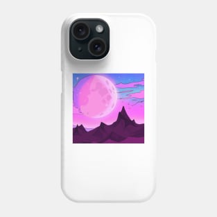 Mesmerizing Pink and Purple Moon Over Majestic Mountain Range Phone Case