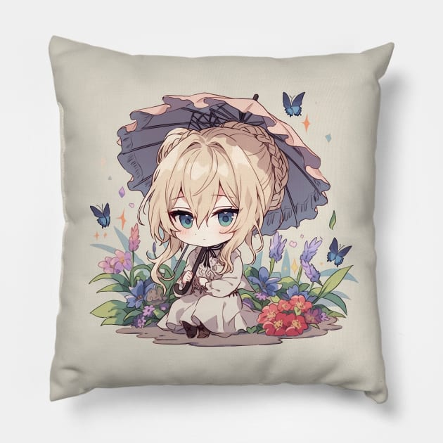 chibi violet evergarden Pillow by WabiSabi Wonders