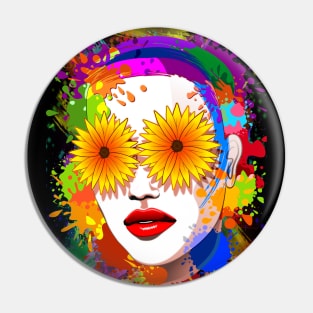 Girl Summer Flowers Eyes Pin