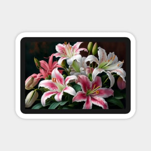 Painting of Pink and White Lilies Magnet